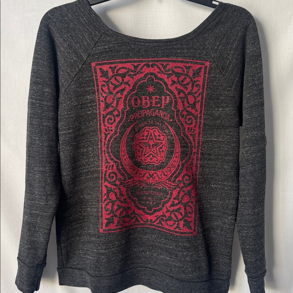 Obey Charcoal Gray Red Graphic Sweatshirt S
